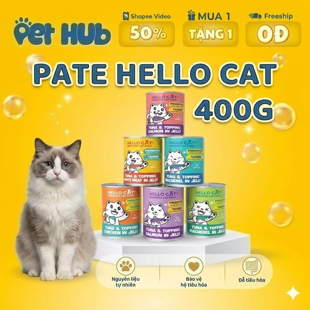 [400g] Pate Hello Cat Lon 400G Dành Cho Mèo Mọi Lứa Tuổi