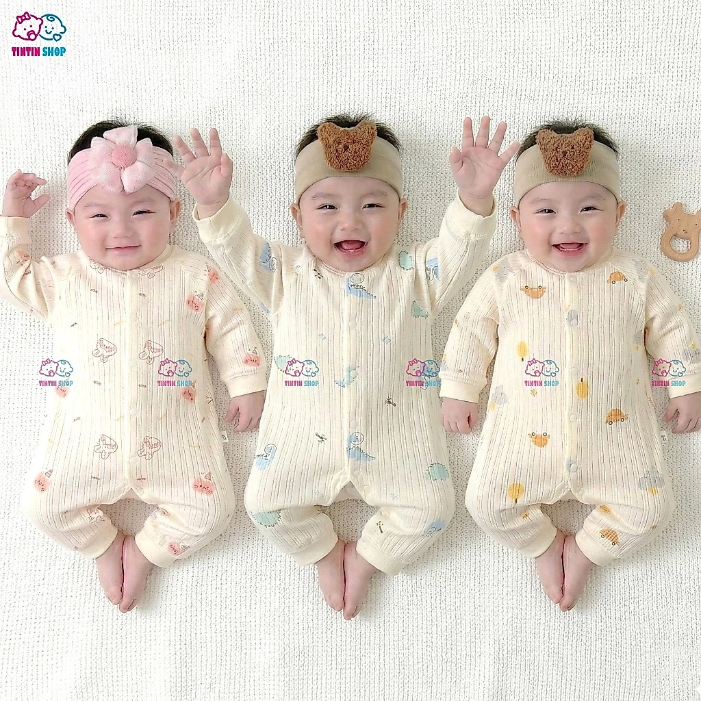 Bodysuit dài tay vải cotton organic cao cấp cho bé trai bé gái hàng Quảng Châu xuất Hàn SLT35
