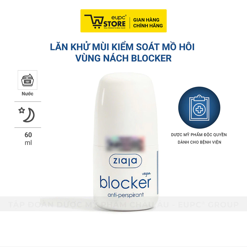 COMBO 2 Lăn khử mùi, kiểm soát mồ hôi nách Blocker Ziaja Chai 60ml X2 Thấm Nhanh, Không Gây Vàng Áo
