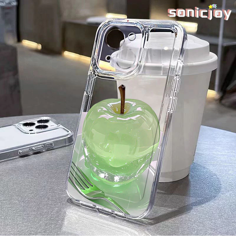 Ốp Điện Thoại Táo Pha Lê Xanh Thích Hợp Cho IPhone 11 12 13 14 15 16 Pro Max X XR XS Max 7Plus 8Plus Ốp Silicon Trong Suốt Thời Trang-SY
