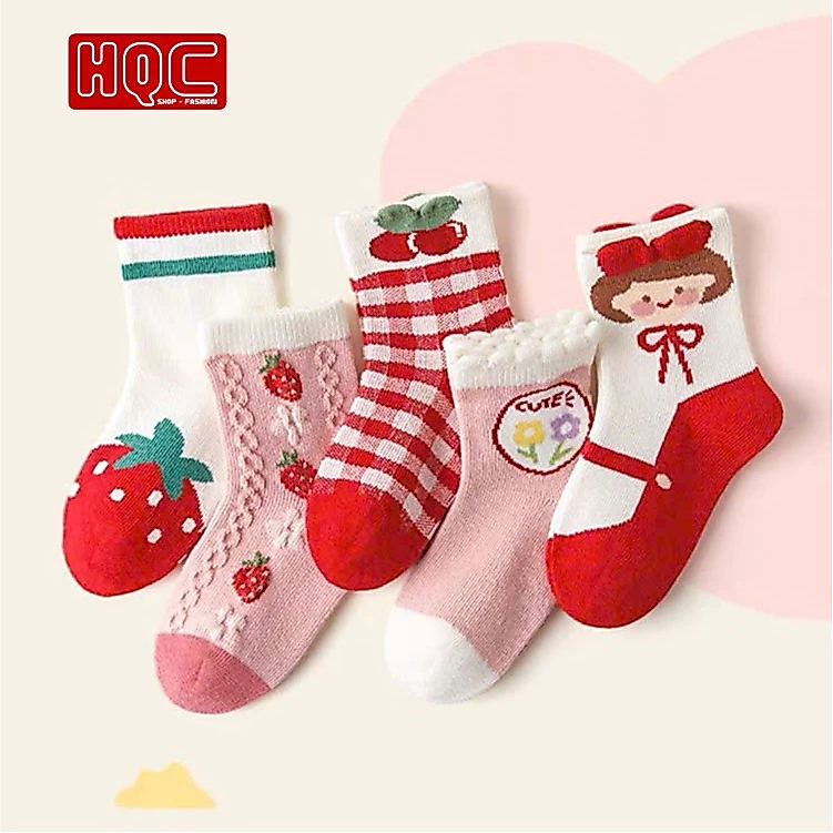 Set 5 Đôi Tất Cổ Cao Bé Gái Nhiều Mẫu Dễ Thương – Co Giãn Tốt, Giữ Ấm, Mềm Mại