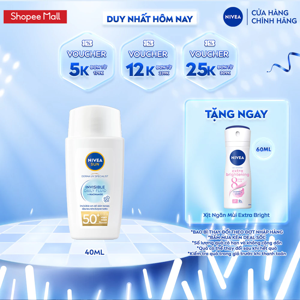 Sữa Chống Nắng NIVEA SUN Derma Invisible Daily Fluid SPF50+ Tàng Hình Trên Da 40ml - 95150
