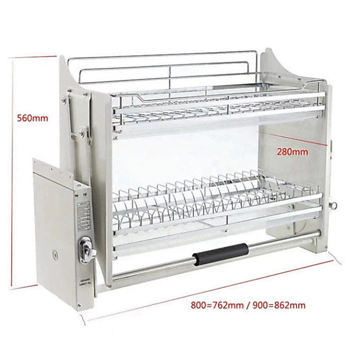Kệ Đựng Đồ Nhà Bếp Thông Minh Nâng Hạ Inox 304 Rango Điều Chỉnh Cao Thấp Với Hộp Số Chống Kẹt Minh Bảo Hành 3 Năm