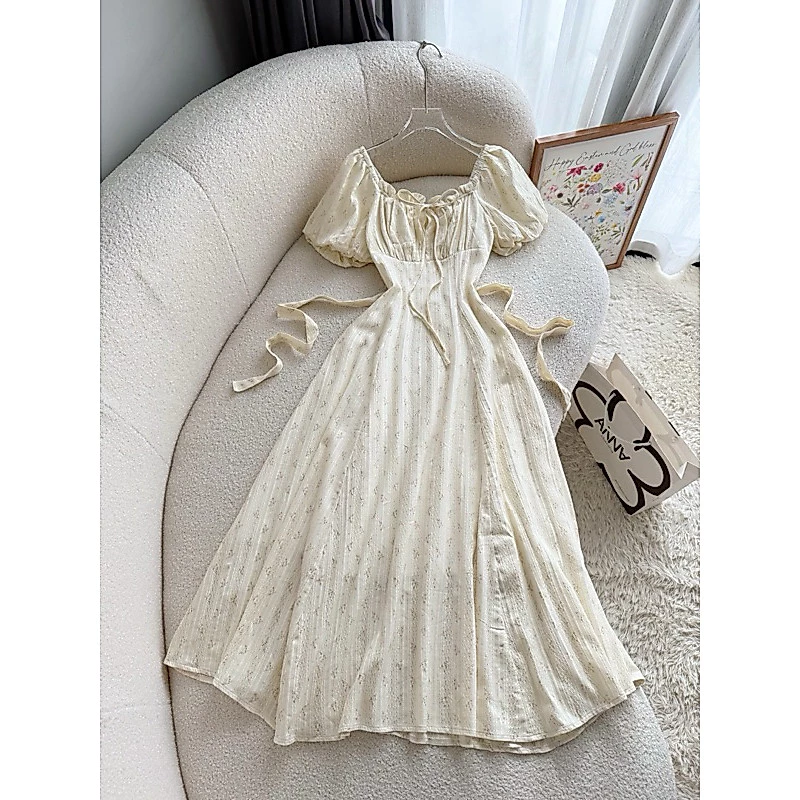Đầm Kiểu Nữ Dáng Dài Hoa Kem Nhí Anna - Sasuna Dress