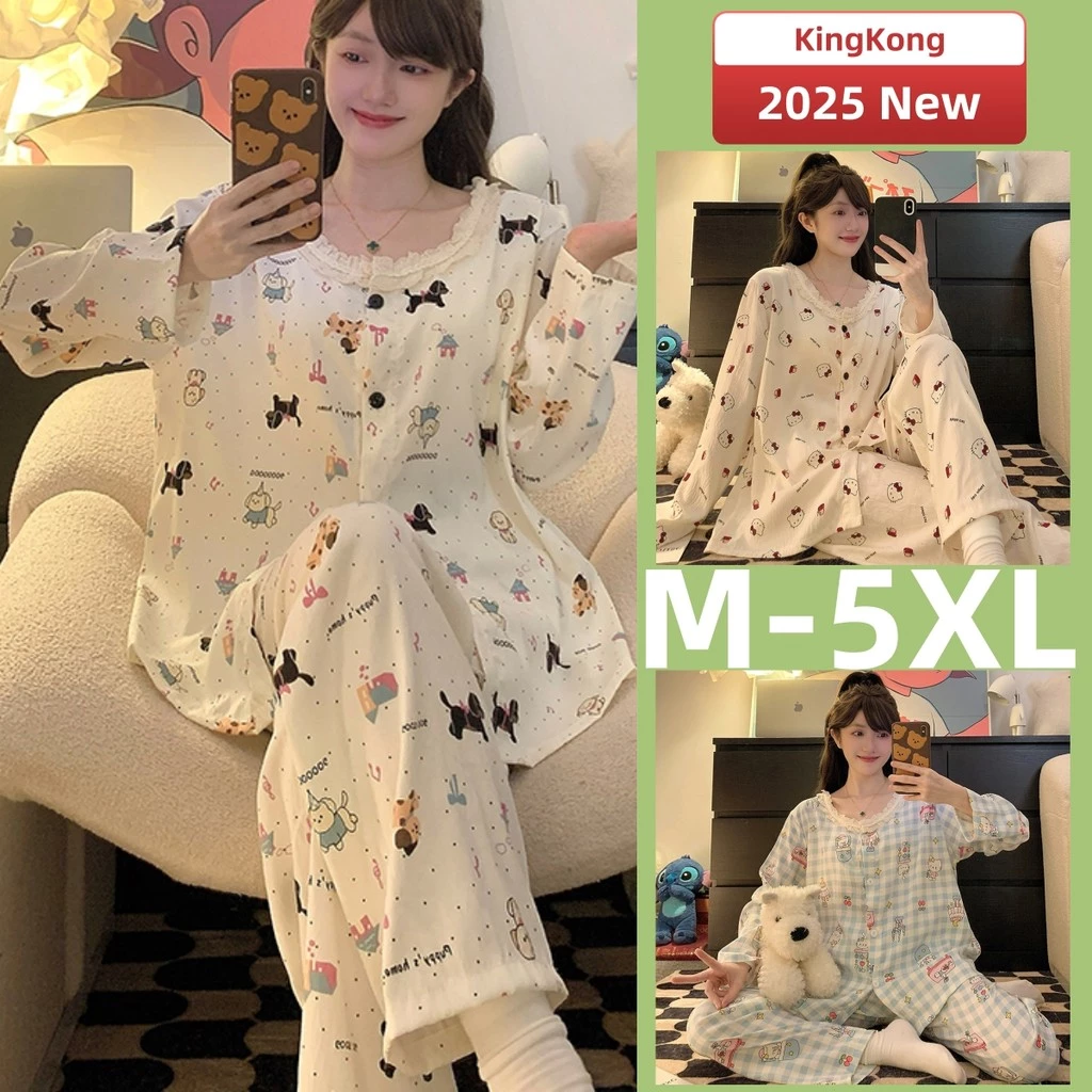 Bộ Đồ Ngủ Nữ Plus Size Từ M Đến 5XL, Cotton, Phù Hợp Mùa Thu Đông, Dài Tay Với Họa Tiết Dễ Thương, Thích Hợp Mặc Ở Nhà Vào Ban Đêm