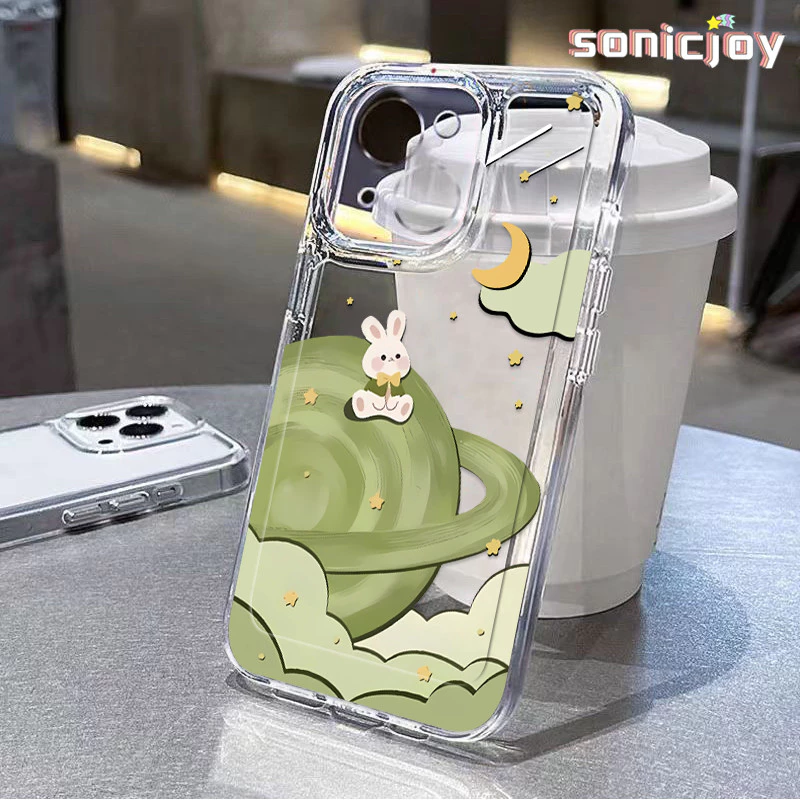 Ốp Điện Thoại Thỏ Nhìn Mặt Trăng Thích Hợp Cho IPhone 11 12 13 14 15 16 Pro Max X XR XS Max 7Plus 8Plus Ốp Silicon Trong Suốt Thời Trang-SY