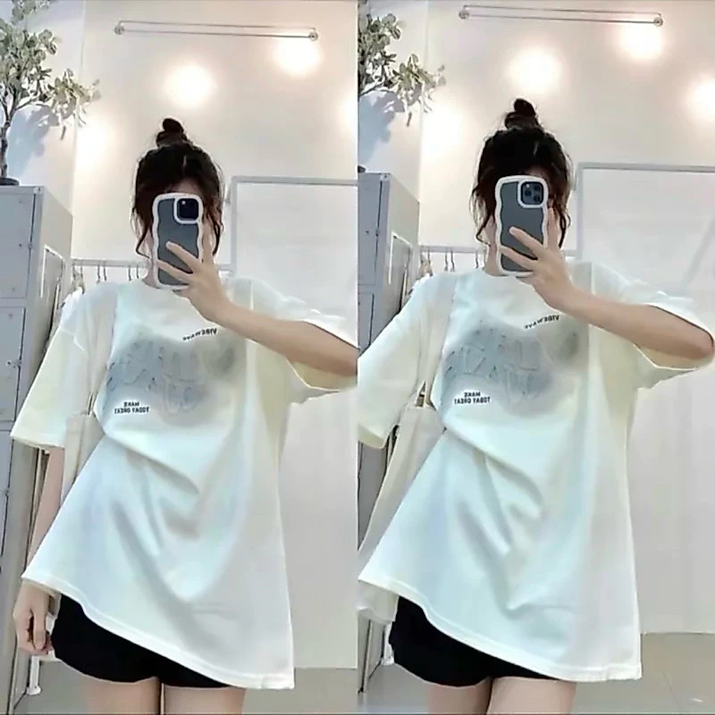 Áo thun cotton khô 3158 form rộng tay lỡ free size in chữ VIBe