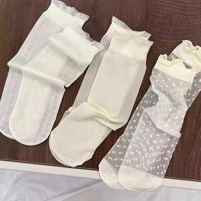 Combo 10 đôi tất trắng ren lưới nữ mùa hè siêu mỏng – mềm mại, thoáng khí, kiểu dáng xinh