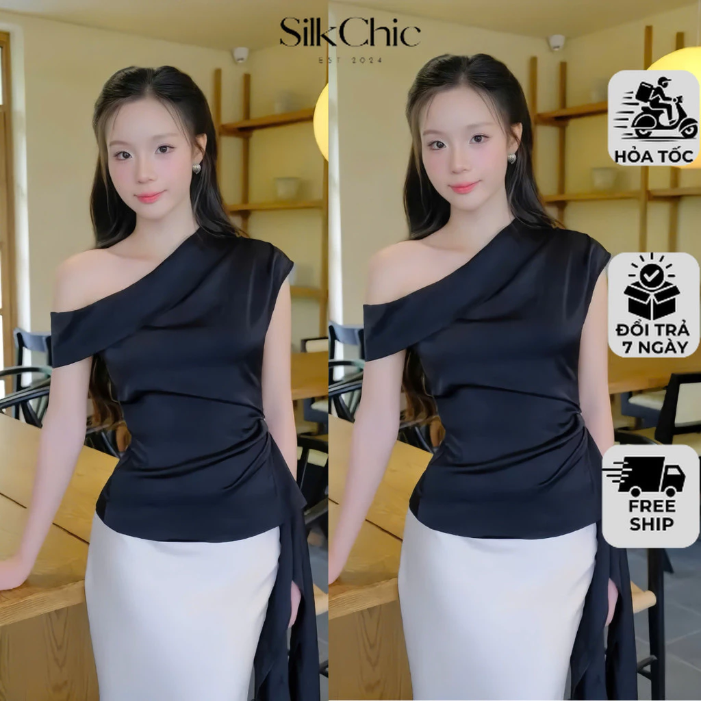 Áo Kiểu Lụa Nữ Thanh Lịch NV778 Áo Lệch Vai Nữ Đẹp Sang Trọng Thời Trang Cao Cấp Dễ Phối Đồ