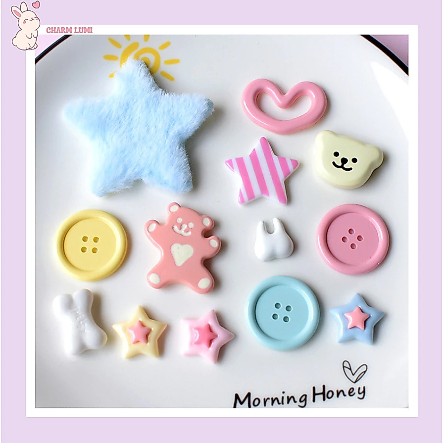 🎀 Set Charm Trang Trí Kẹo Ngọt Pastel – Mẫu Gấu Hồng, Tim Hồng, Nút Áo, Sao Sọc Decor DIY