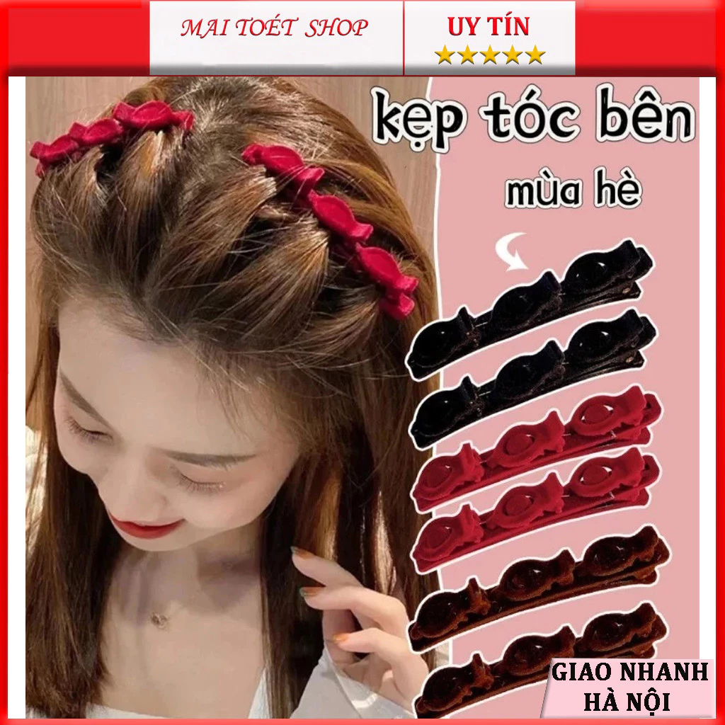 kẹp tóc mái nhung phong cách hàn quốc Kẹp tóc nơ tiểu thư gọn gàng đẹp tự nhiên