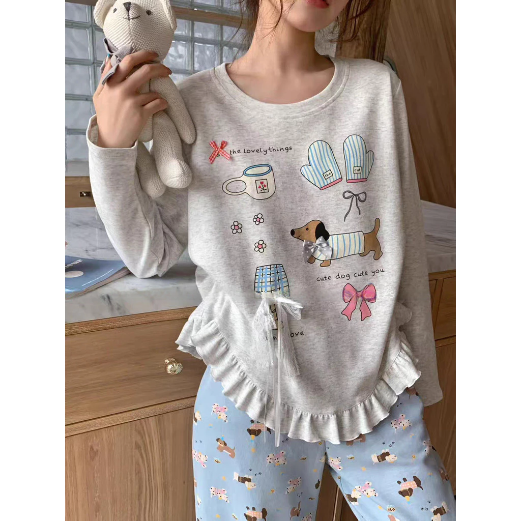[SẴN] 868_ Bộ ngủ nữ, pijama áo thun quần dài hoa tiết hoạt hình dễ thương chất cotton thun | 9scat | Hàng QCCC