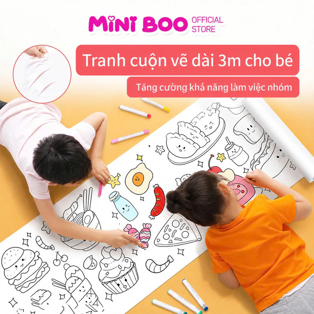 Cuộn Tranh 3M tập tô màu dán tường cho bé, có thể cắt hình , keo đặc biệt có sẵn mặt sau
