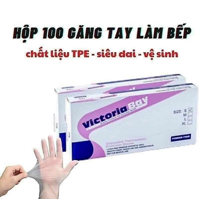 [Hộp 100 chiếc] Găng tay nấu ăn làm bếp siêu dai Victoria Bay chất liệu TPE an toàn cho da tay