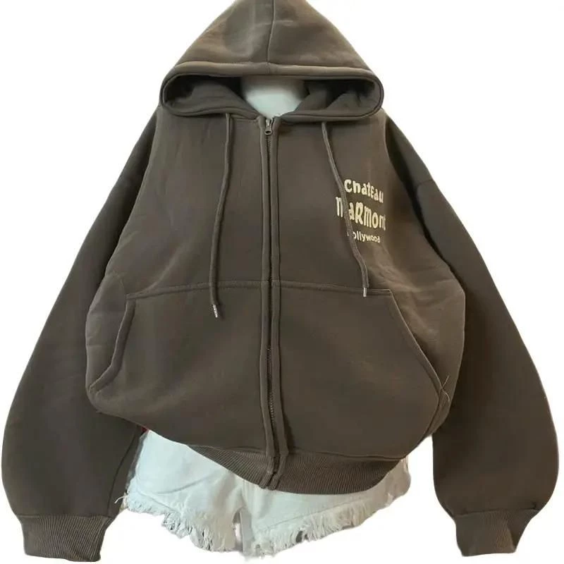 Áo Khoác Hoodie Unisex Chateau Marmont Form Rộng Zipper Nón To Chống Nắng Chất Nỉ Dày Dặn Giữ Ấm Thu Đông windbreaker