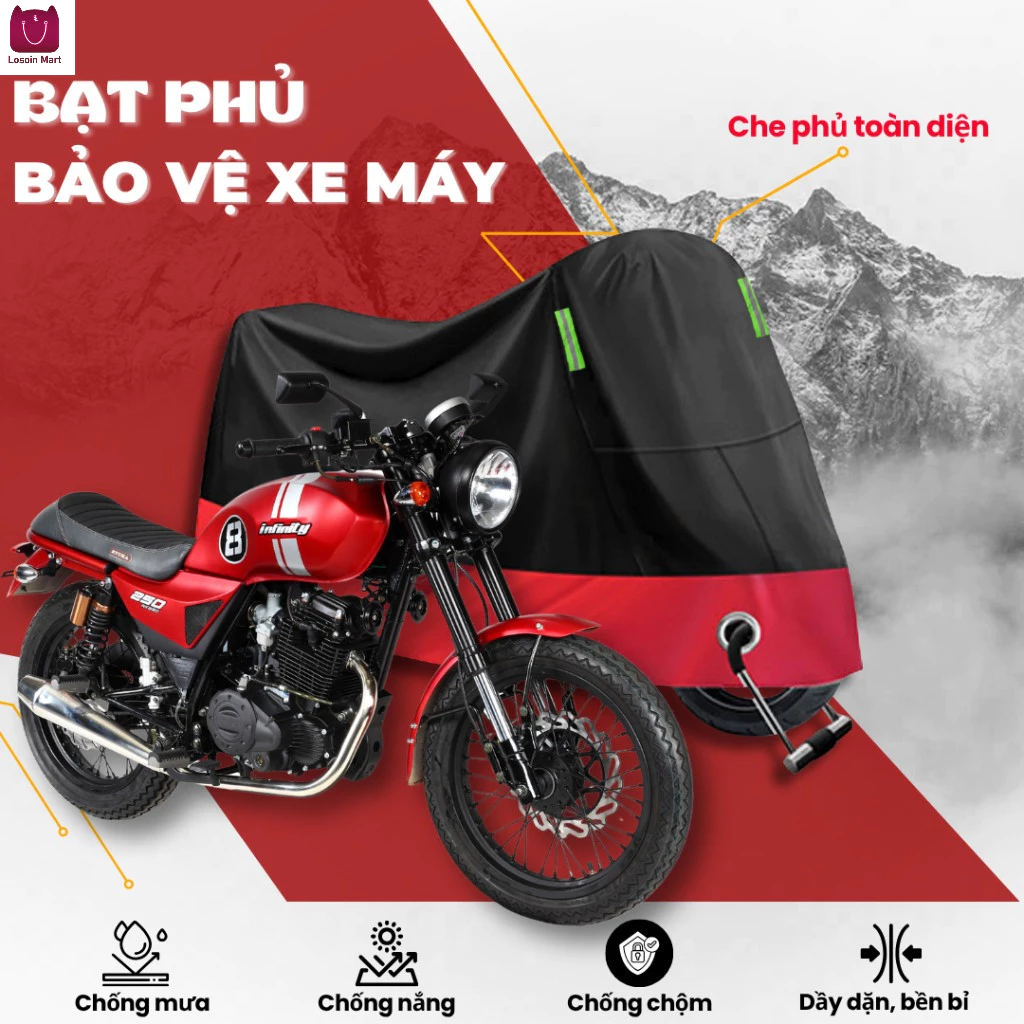 Bạt phủ xe máy chống mưa, chống nắng, chống bụi trong mọi mùa, chất lượng cao và chống thấm nước, che phủ toàn bộ xe
