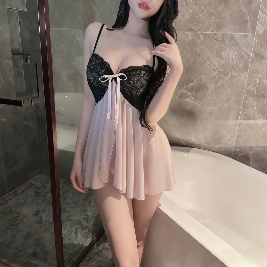 Váy ngủ ren thêu nơ dễ thương