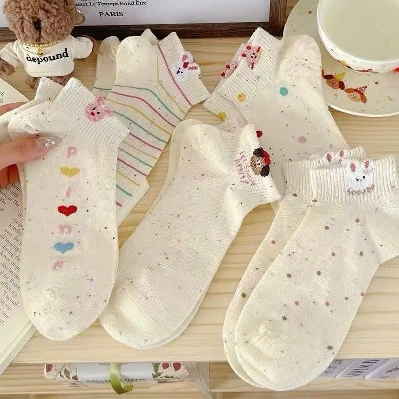 Set 10 Đôi Tất, Vớ Nữ Cổ Ngắn Bốn Mùa, Dệt Kim Sợi Tơ Siêu Mềm Mại, Kháng Khuẩn, Khử Mùi Hôi, Màu Tiêu Hình Thú