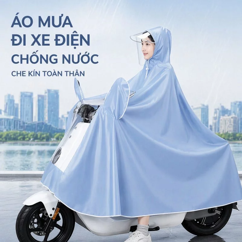 Áo mưa nữ đơn chống thấm đi xe máy xe đạp chất liệu dày dặn bọc kín thân