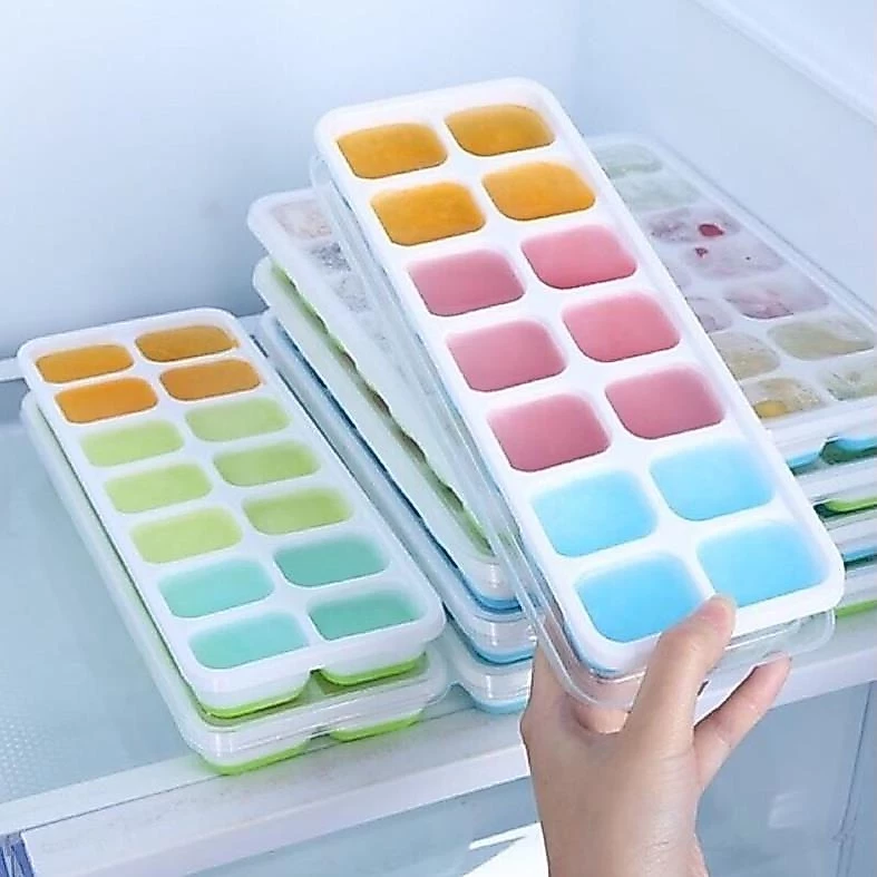 Khay đá Silicon 14 viên có nắp đậy làm kem làm thạch hoa quả tiện lợi bền bỉ