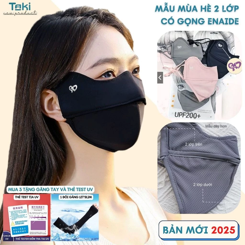 (Hè 2 Lớp) Khẩu trang chống tia UV ENAIDE UPF 200+ chính hãng toàn mặt nam nữ vải lụa lanh mát lạnh[ngocanhngocanh98]