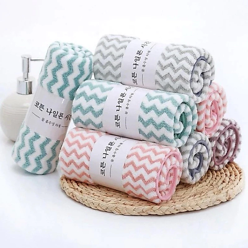 Combo 10 Khăn Mặt Lông Cừu Kẻ Sọc Hàn Quốc Size 30cmx50cm