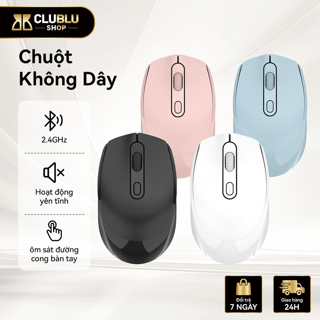 CLUBLU Chuột Không Dây 2.4G Cho Laptop PC B60 Macaron Nút Ấn Tĩnh Âm Không Văn…