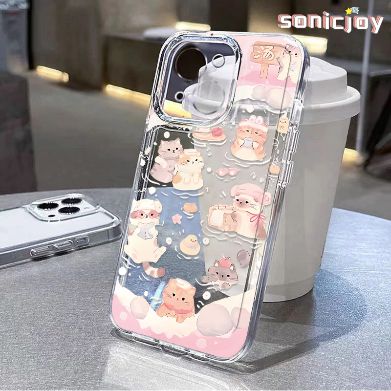 Ốp Điện Thoại Mèo Suối Nước Nóng Thích Hợp Cho IPhone 11 12 13 14 15 16 Pro Max X XR XS Max 7Plus 8Plus Ốp Silicon Trong Suốt Thời Trang-SY