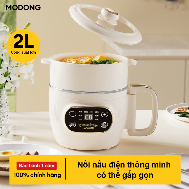 Nồi Điện Có Thể Gập Lại 2L Có Nồi Bên Trong Titan - Đa Dụng Cụ Nấu Cơm, Hấp - Nấu Ăn