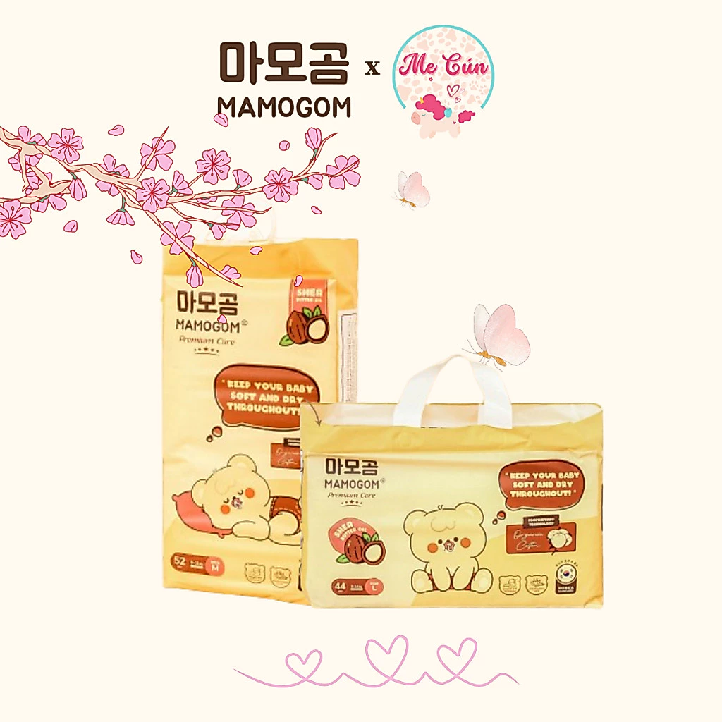 Tã/bỉm Mamogom Bông hữu cơ Hàn Quốc tã dán NB40, S62, M52, tã quần M48, L44, XL40, XXL38