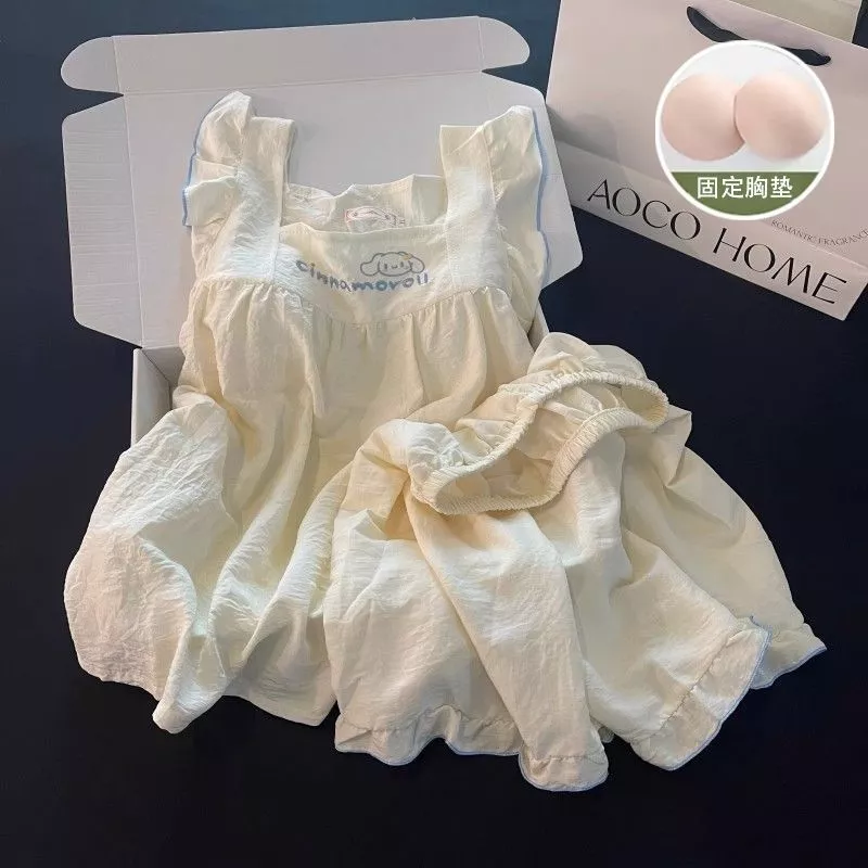 [-Order]-Bộ đồ ngủ mùa hè thời trang mới có đệm ngực, in hình hoạt hình dễ thương, bộ hai mảnh  chuẩn hàng qc