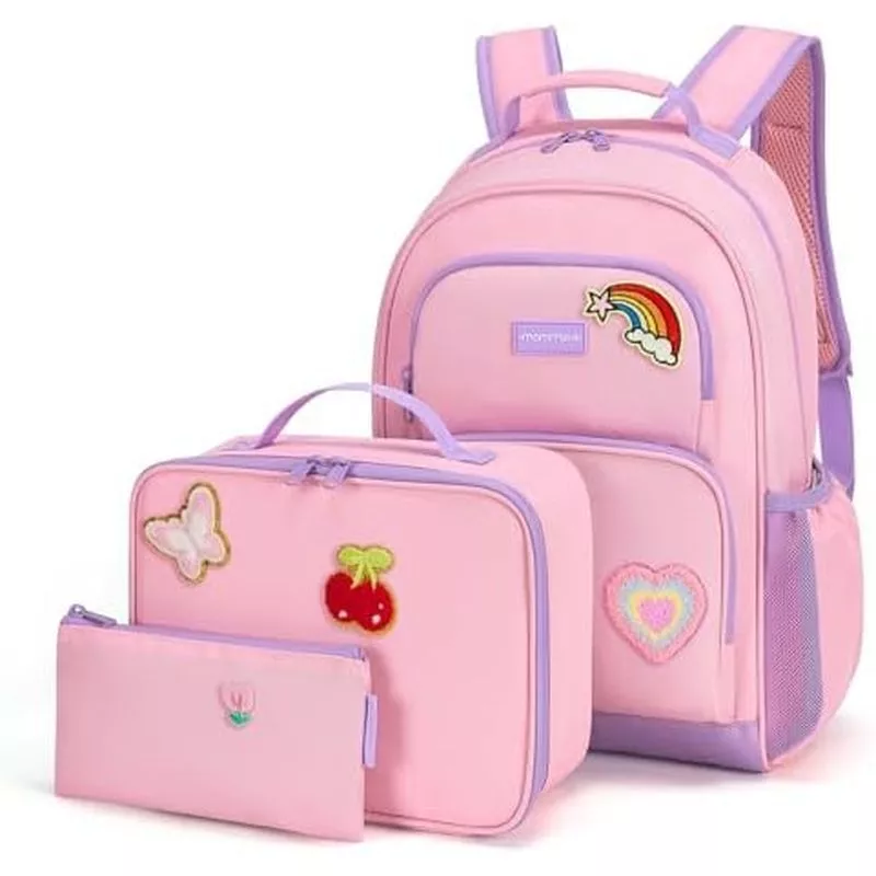 Ba lô trẻ em Mommore cho bé trai bé gái 4-8 Ba lô đi học mẫu giáo kèm hộp cơm trưa - Thư mục 15 ” H Fit