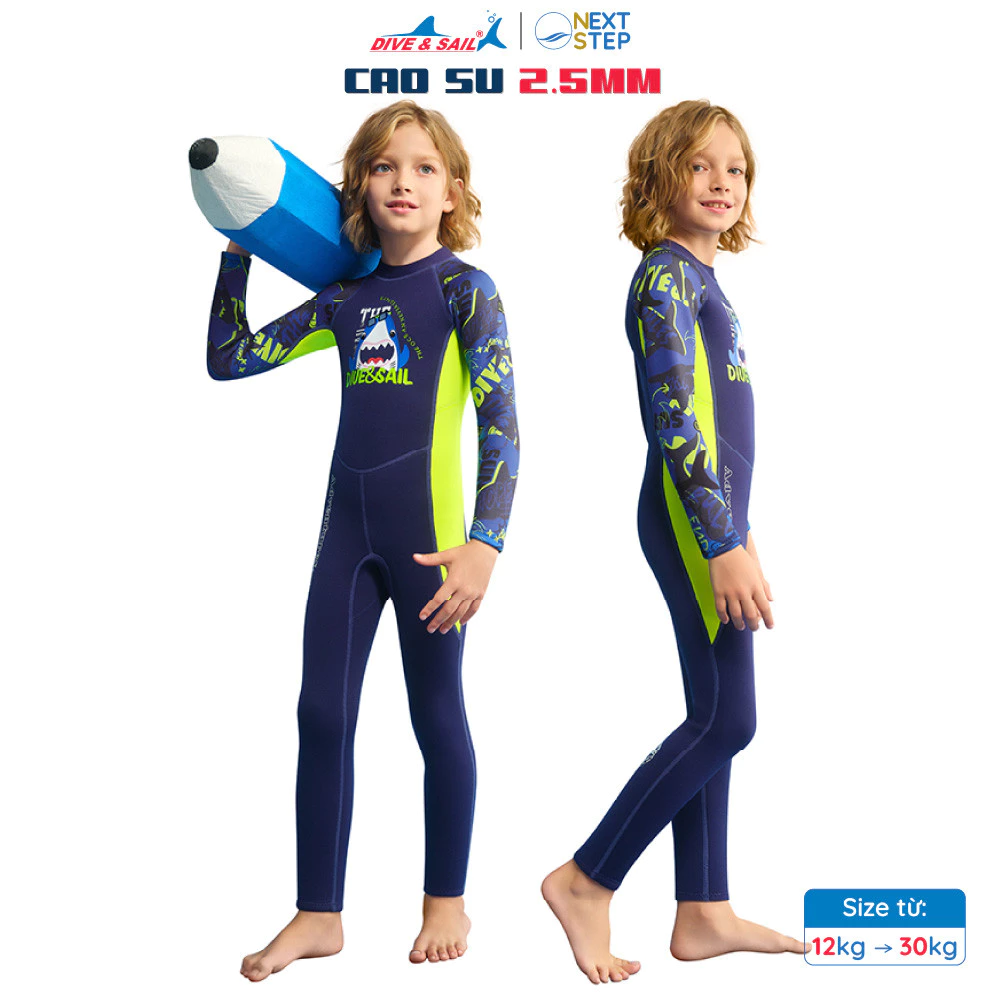 Đồ bơi giữ nhiệt bé trai Dive and Sail size 12-30kg chất liệu cao su dày 2.5mm giữ ấm ngăn tia UV