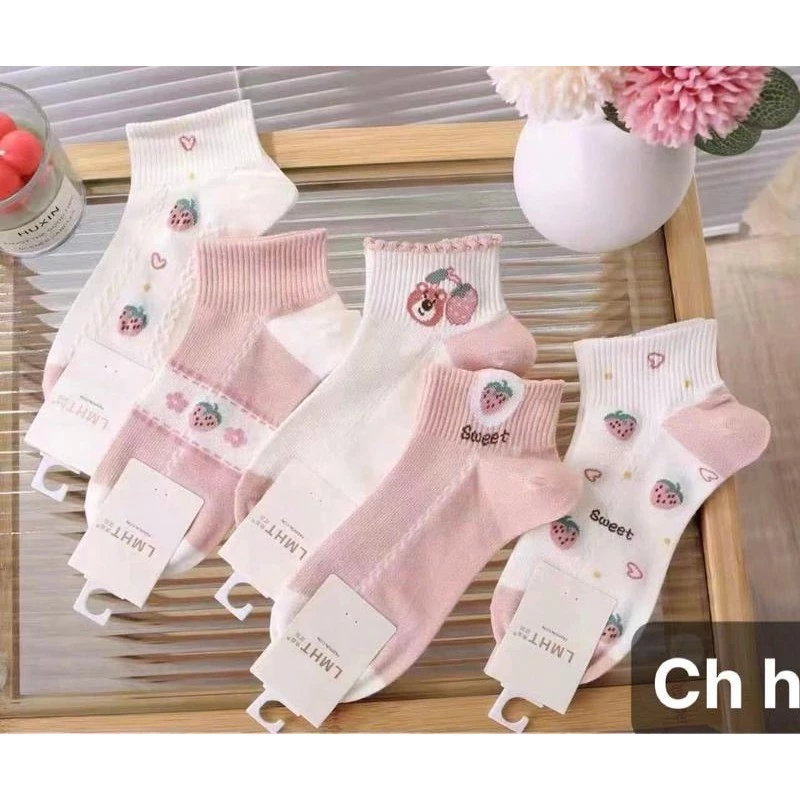 (Nhiều mẫu) Set 10 đôi vớ nữ, tất cổ ngắn cotton mềm mại thoải mái xᶖnh xắn cute Women