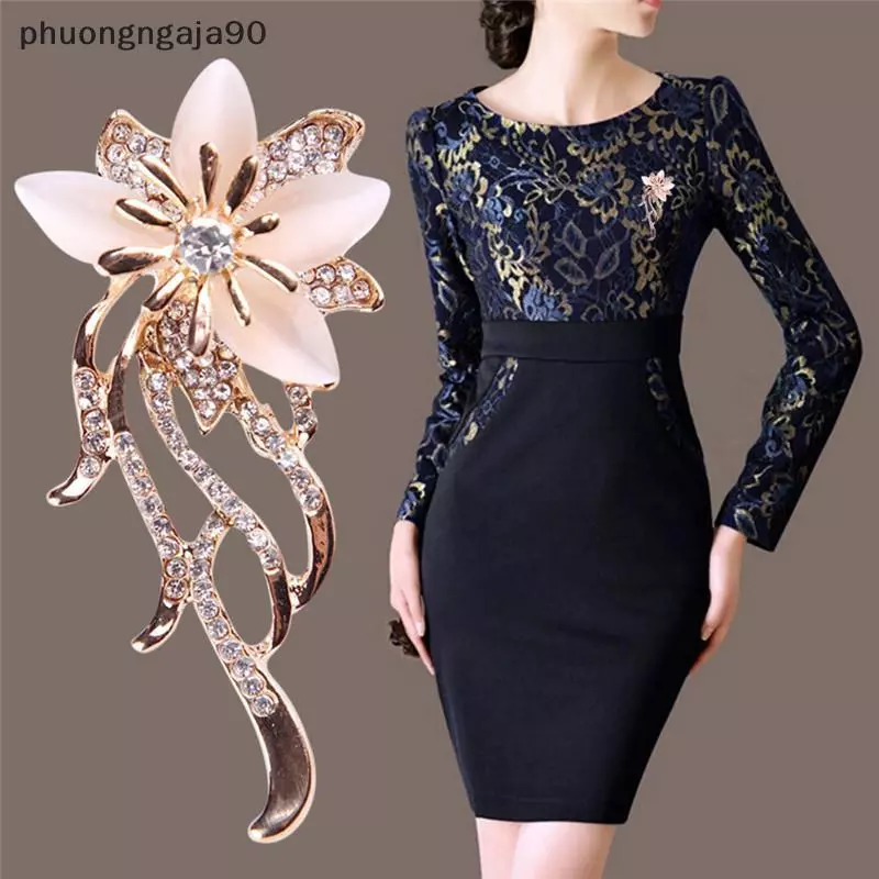 Opal Hoa Trâm Rhinestone Pha Lê Trâm Pin Wedding party phụ nữ trang sức