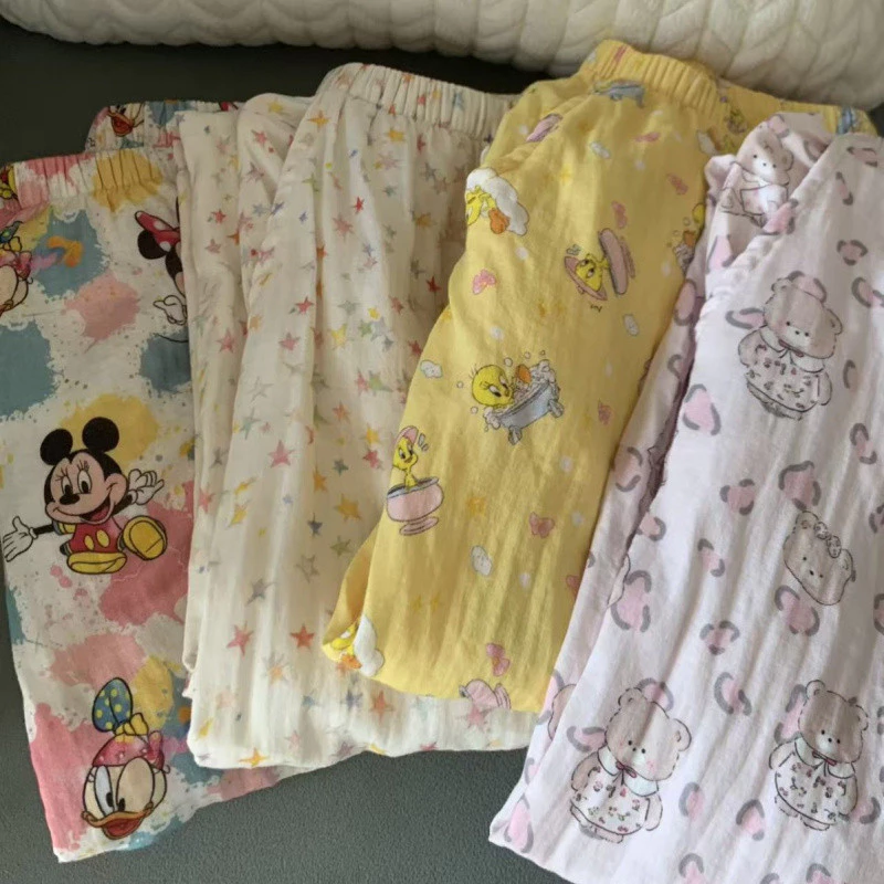 Pyjama Quần Nhà Class A từ Bông Nguyên Chất, Họa tiết Hoạt Hình Dễ Thương