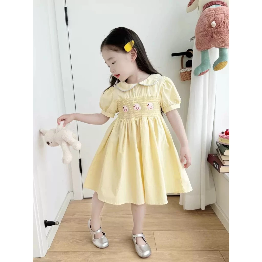 Trẻ Em Ngôi Sao Đầm Phong Cách Dễ Thương Tròn Phong Cách Mới Vịt Nhỏ Mùa Hè Hàn Quốc Bé Gái Đầm Bé Gái Thêu Cotton