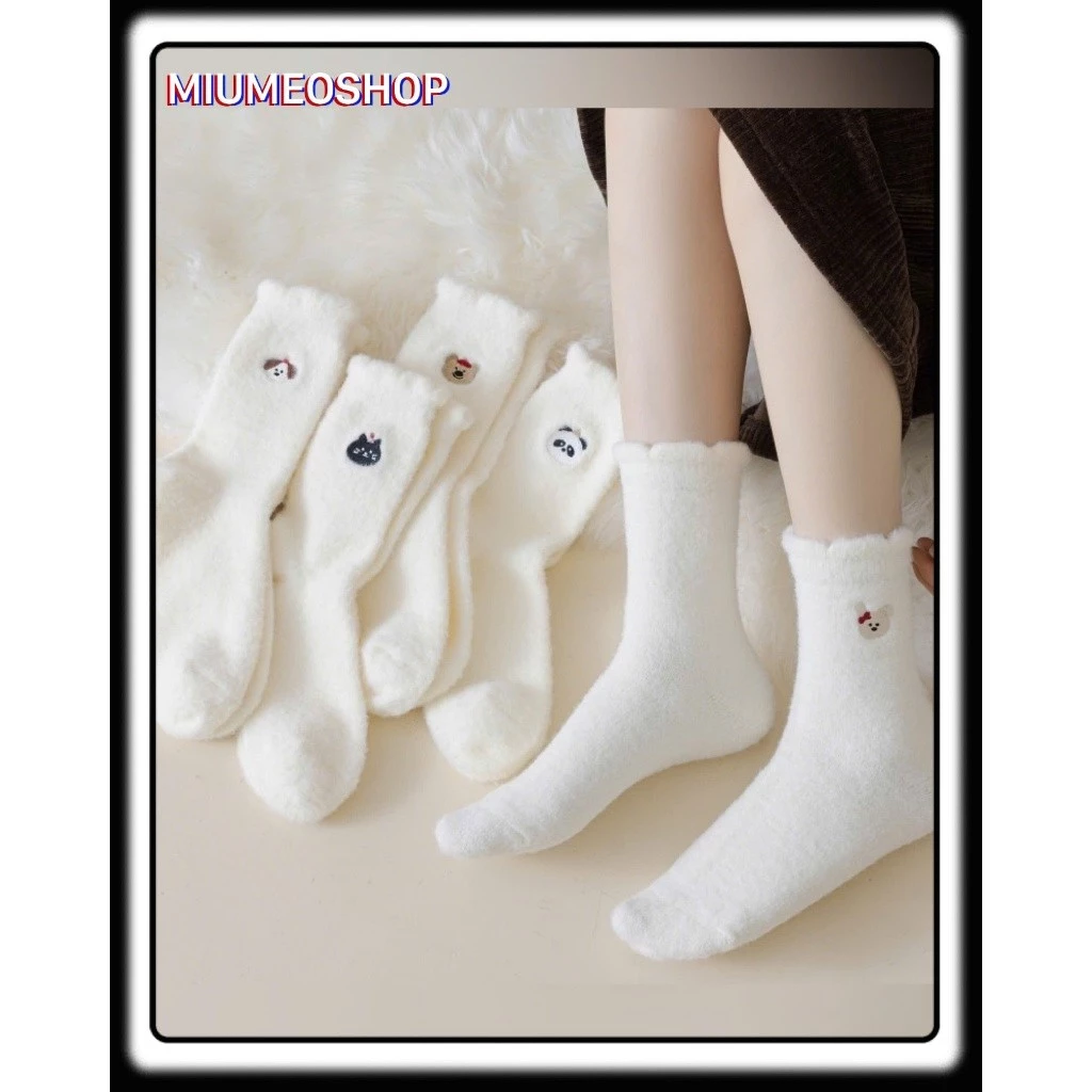 set 10 đôi tất cotton lót lông cừu cổ cao siêu ấm, họa tiết siêu dễ thương 👍freeship🐯