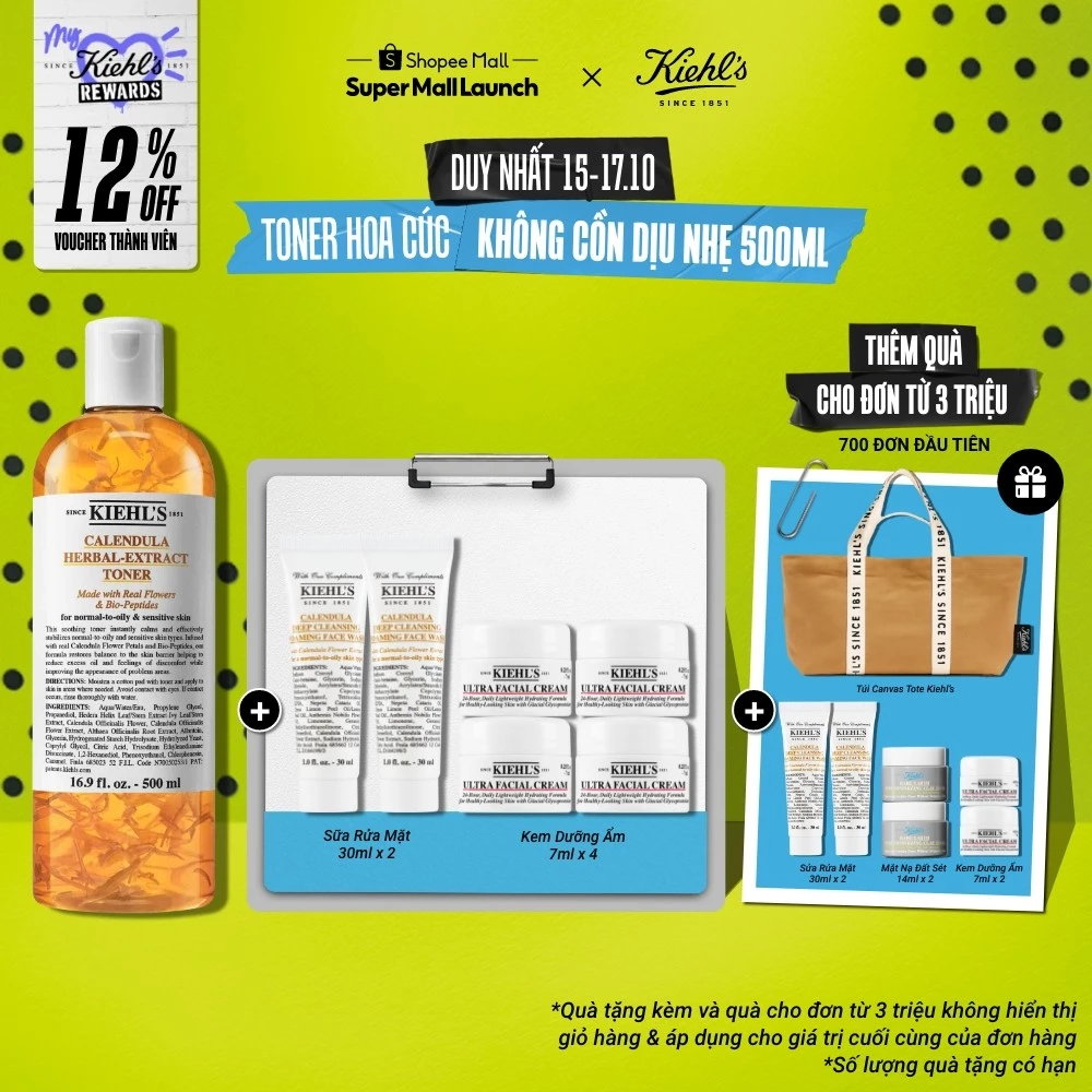 Nước cân bằng Hoa Cúc Kiehl's Calendula Herbal Extract Alcohol-Free Toner 500ml