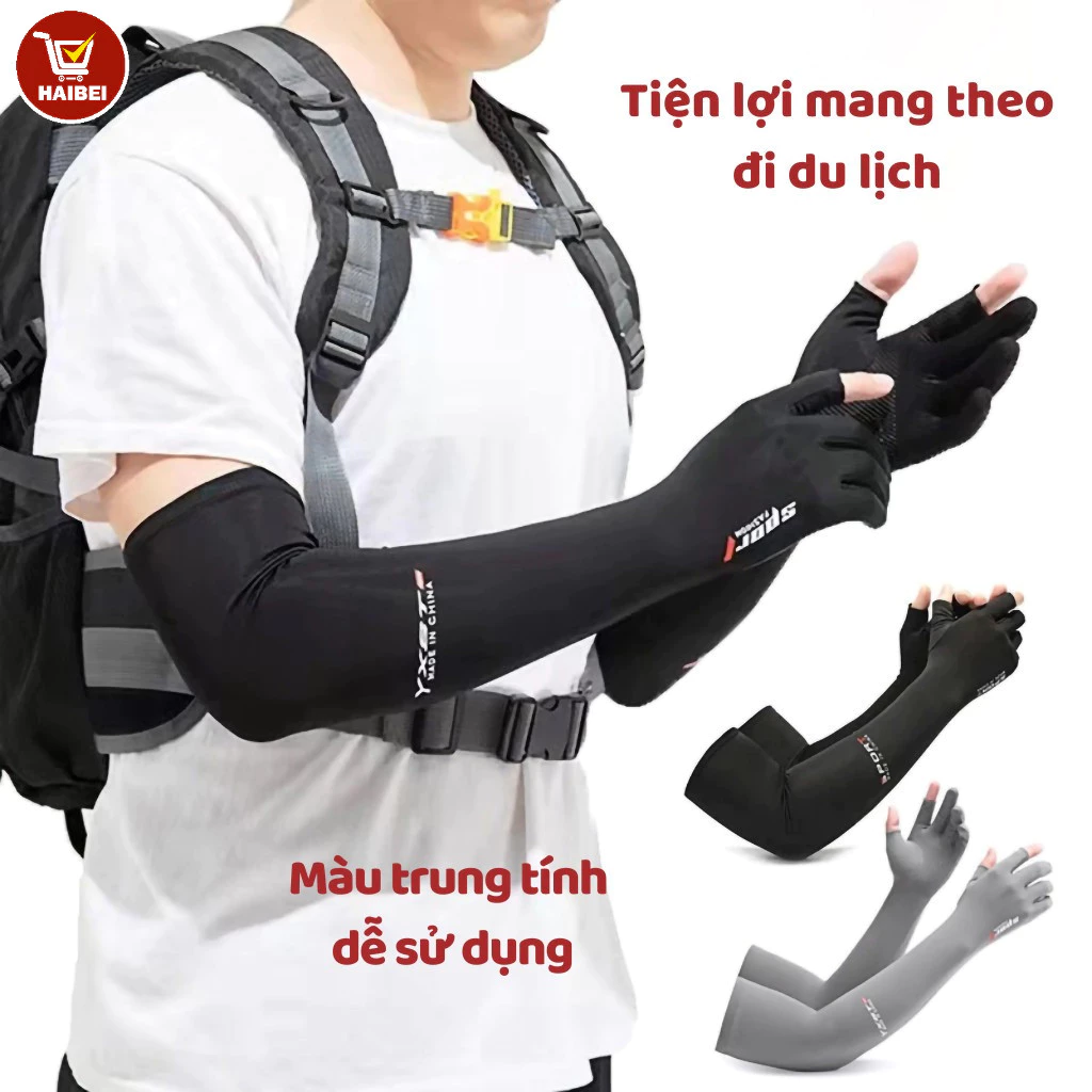 Găng tay chống nắng, kiểu dáng dài, hở hai ngón, bảo vệ khỏi tia UV, thích hợp cho đạp xe và đi xe máy.