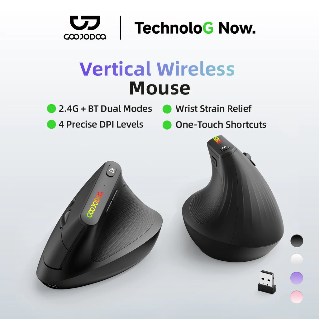 GOOJODOQ Chuột dọc không dây , tiện dụng, 2 chế độ, 2.4G + BT5.0, 4 DPI Lên tới 3200, Nút chuyển tiếp / lùi / để bàn