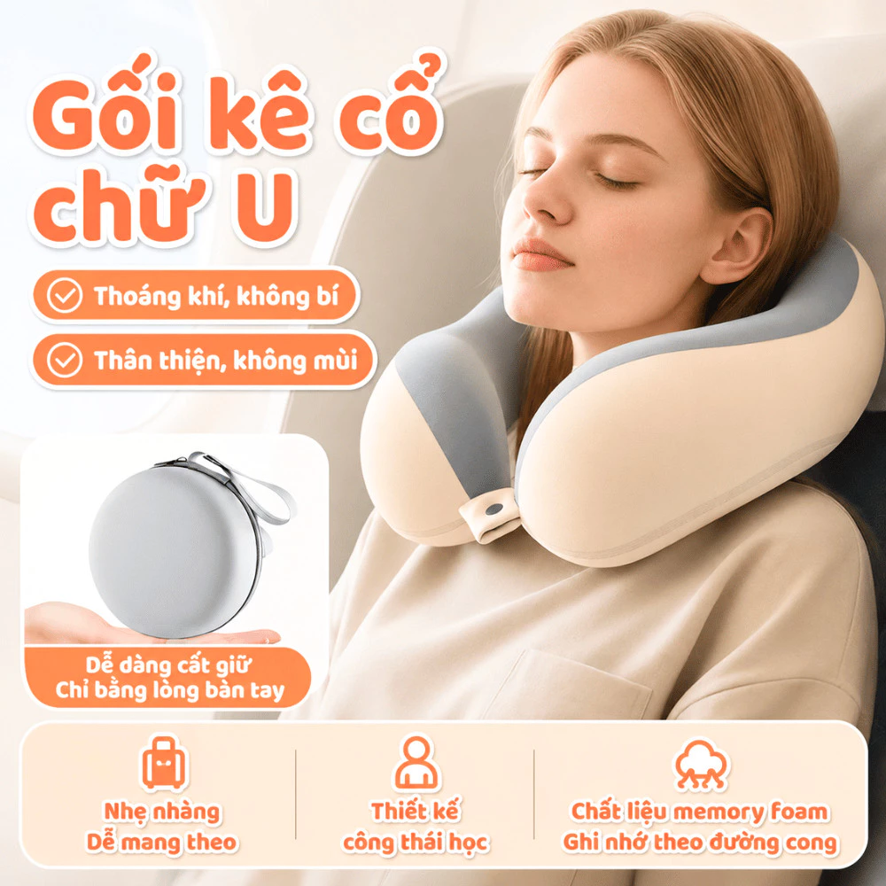 Gối Tựa Cổ Văn Phòng Cao Su Non DSMART, Thiết Kế Công Thái Học Nâng Đỡ Giảm Đau Mỏi Vai Gáy