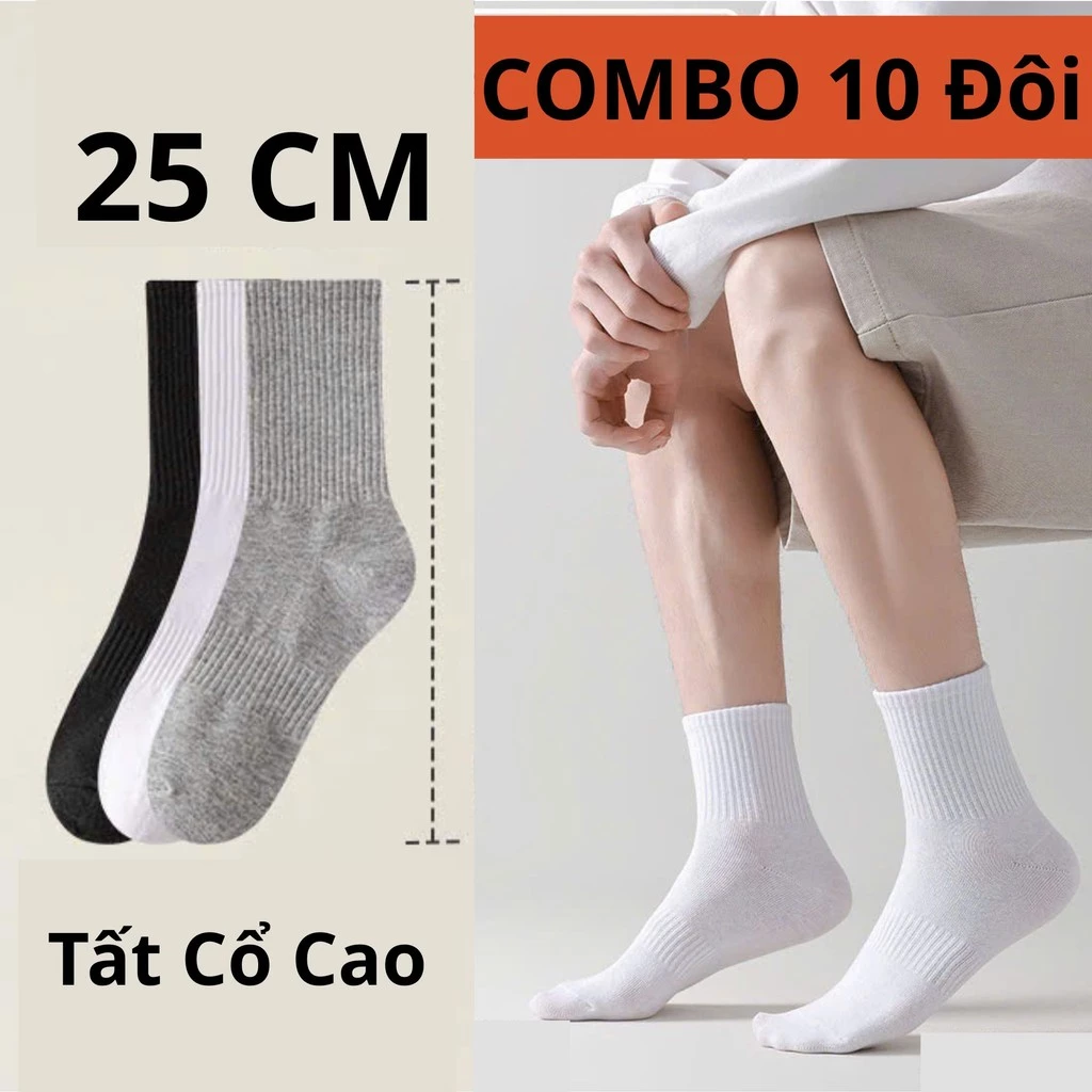 Combo 10 Đôi Tất Nam Nữ Cổ Cao Đến Bắp Chân, Vớ Contton Thoáng Khí Kháng Khuẩn Giay zep Store