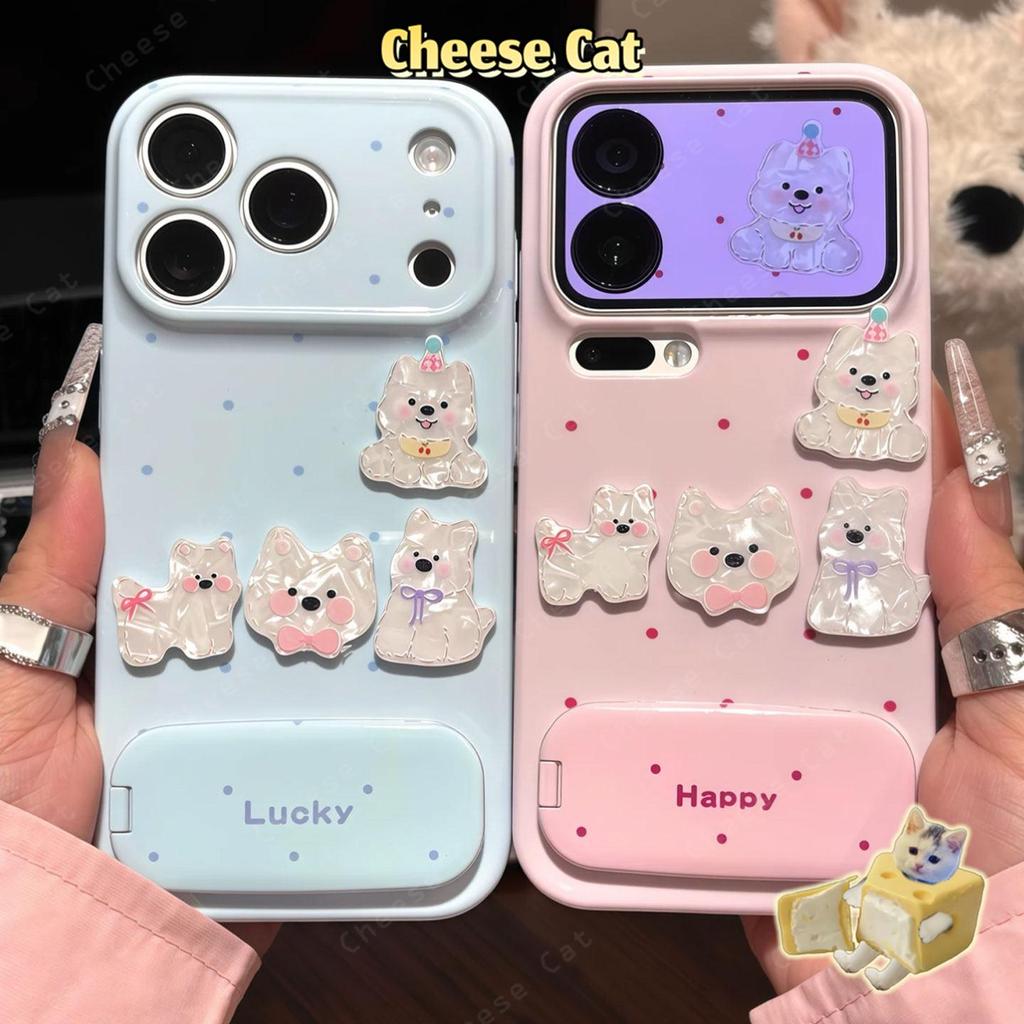 Ốp điện thoại có đế gương hình chó con chấm bi đơn giản cho iPhone 17 Pro Max…