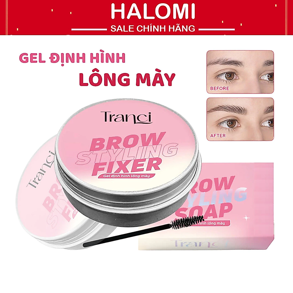 Gel định hình chân mày Tranci Brow Styling Fixer 12h kèm chải mày giúp giữ nếp và tạo kiểu lông mày Halomi