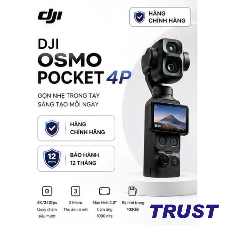 DJI Osmo Pocket 4P - Camera Gimbal 3 Trục Camera Kép AI - Quay 4K/240fps - Bộ Nhớ 103G - BH12T - CH