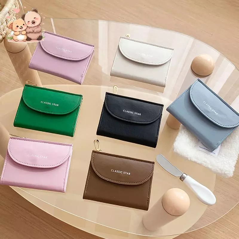 Ví da PU Mini dành cho nữ Slim Bifold Đựng thẻ Túi đựng tiền xu & Cửa sổ ID Cổ điển Snap Closure