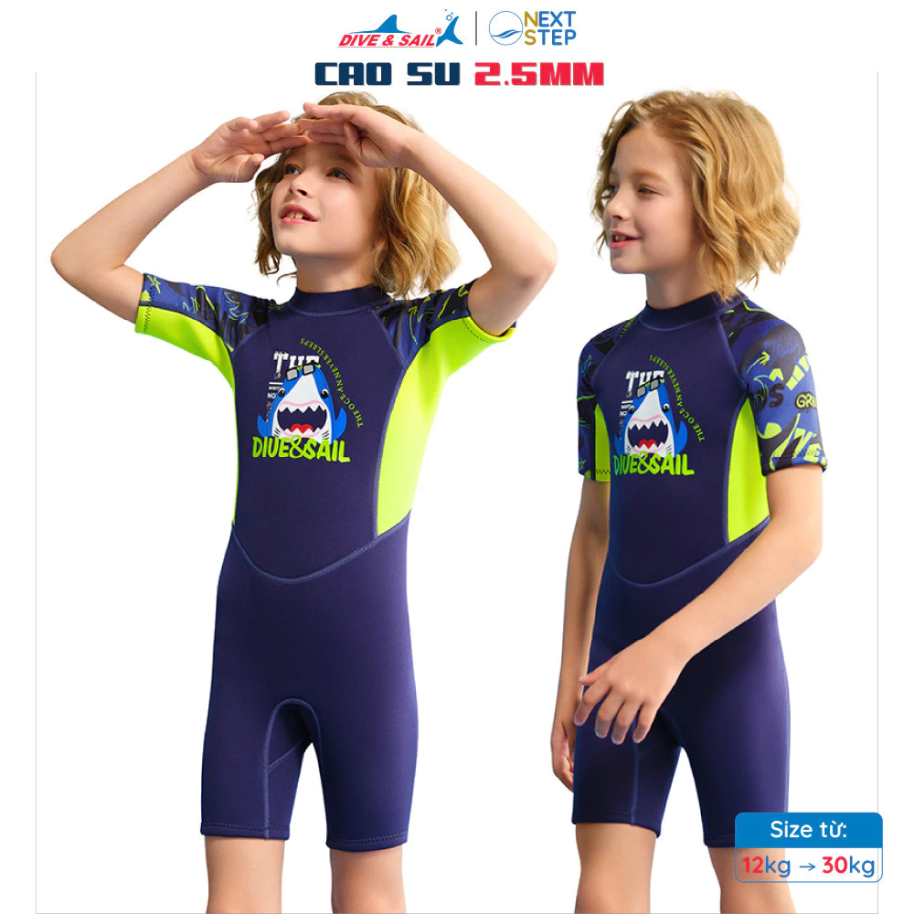 Đồ bơi giữ nhiệt bé trai Dive and Sail size 12-30kg chất liệu cao su dày 2.5mm giữ ấm ngăn tia UV