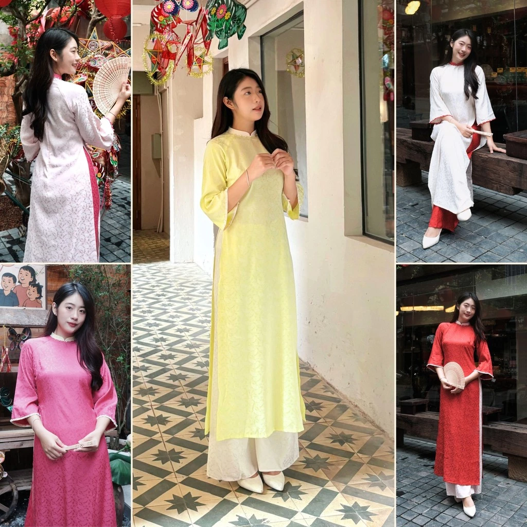 [Xả Kho] Áo dài cách tân gấm suông, cổ truyền thống, đính hạt, dáng lửng, mặc tết 2026 - Trang Lily Áo Dài - ADTETVIP10