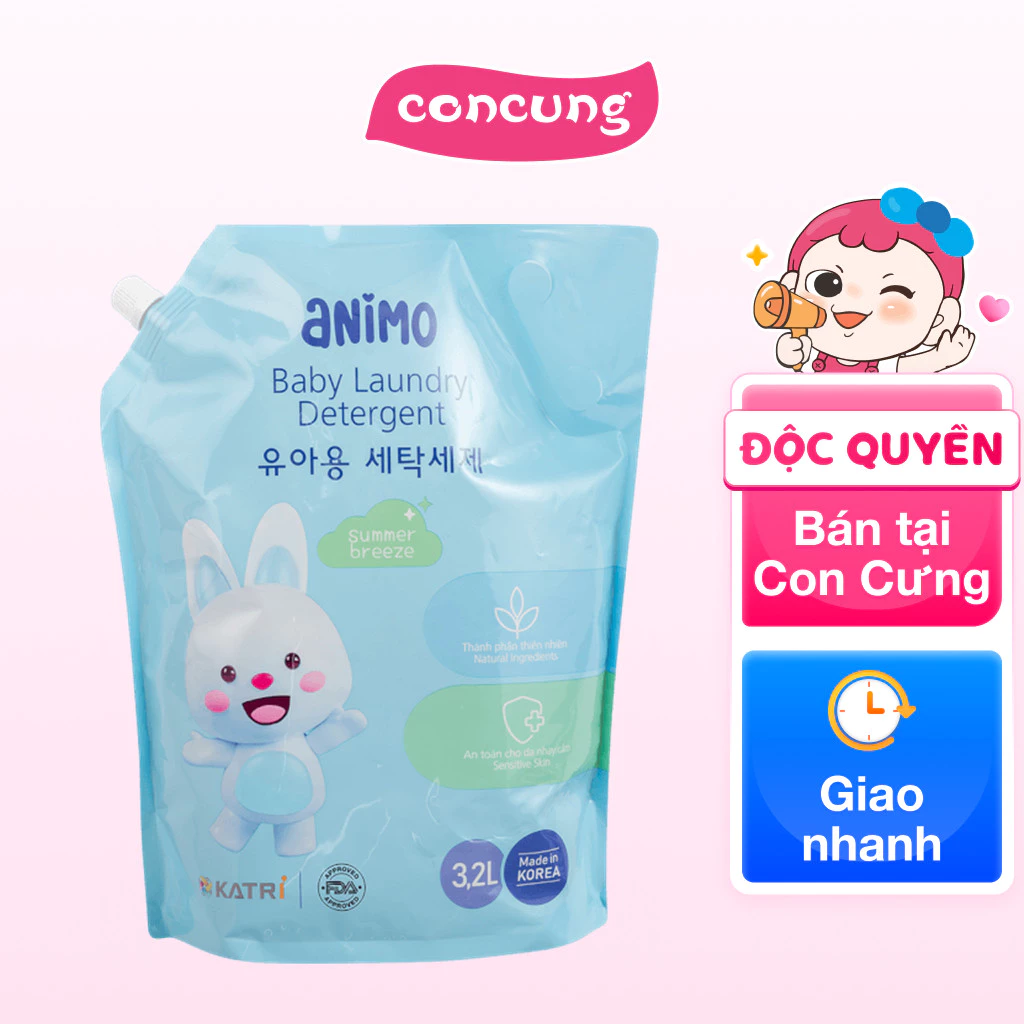 Nước giặt cho bé Animo hương làn gió mùa hè túi refill 3,2L